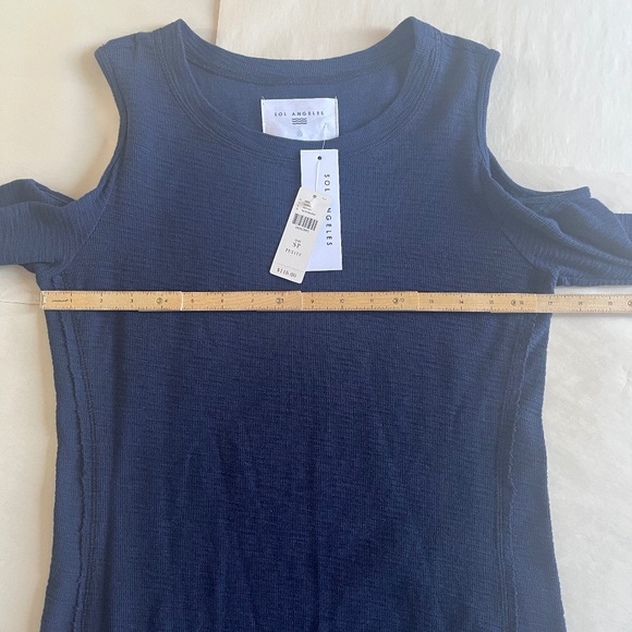 Anthropologie By Sol Angeles Textured Knit Cold Shoulder Casual Navy Boat Dress - Picture 7 of 7